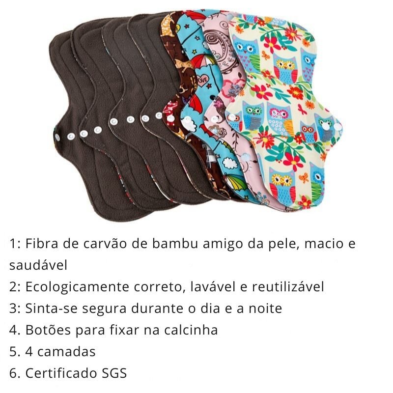 Absorvente higiênico reutilizável de bambú orgânico - fluxo intenso kit 10 unidades - Cuidarte Integral