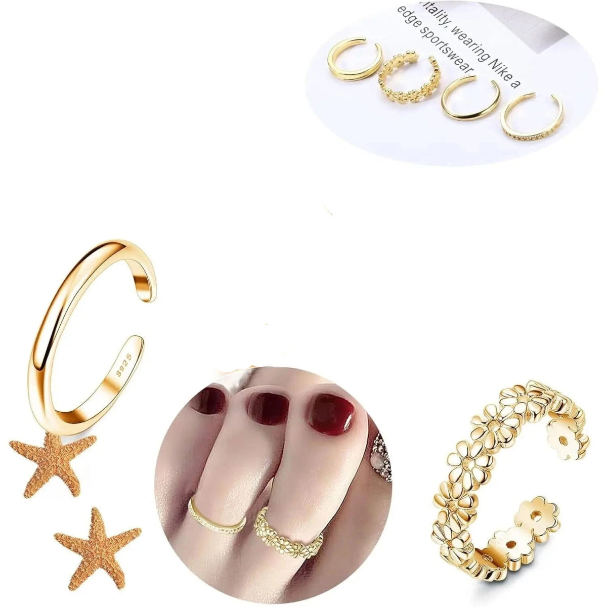 Lindos anéis de Prata 925 Ajustáveis para Dedos dos Pés - vários estilos