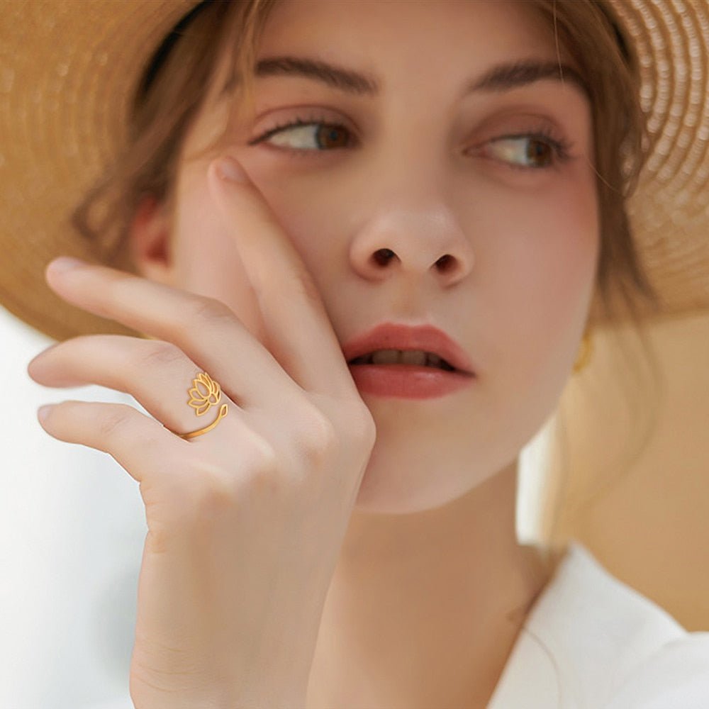 Anel de aço inoxidável Flor de Lótus