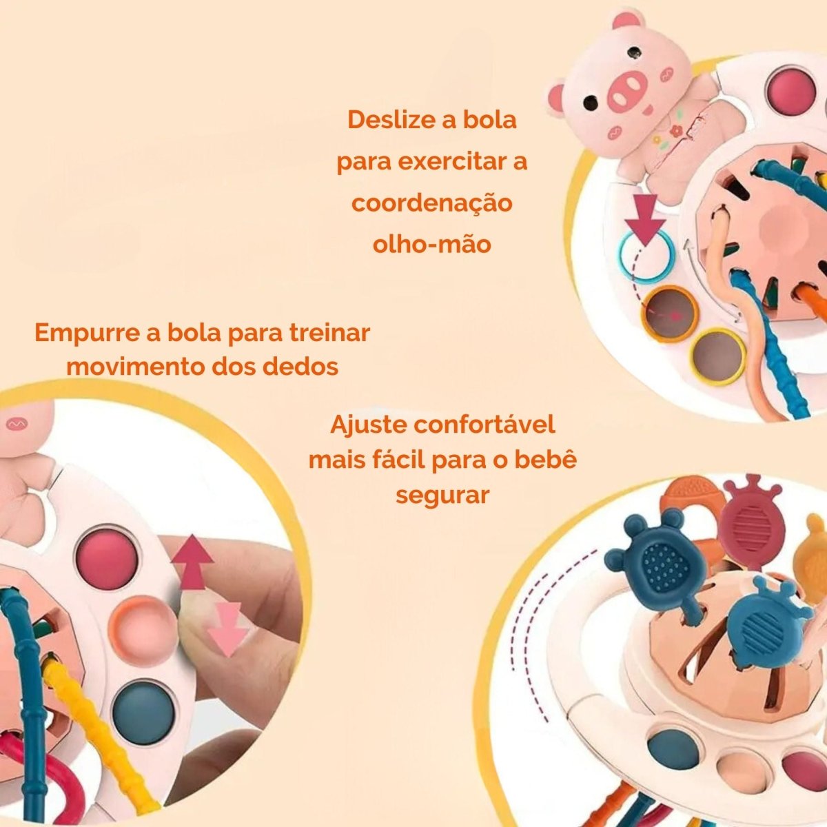 Brinquedo educativo sensorial Montessori 5 em 1 para o bebê - 0 - 3 anos - Cuidarte Integral