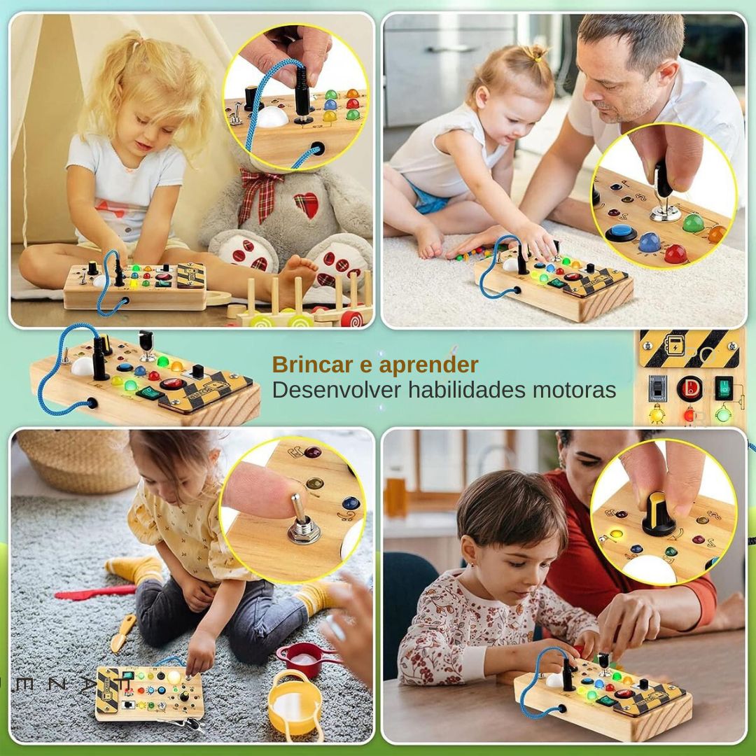 Brinquedo placa sensorial de madeira montessori com led - 2 A 4 ANOS - Cuidarte Integral