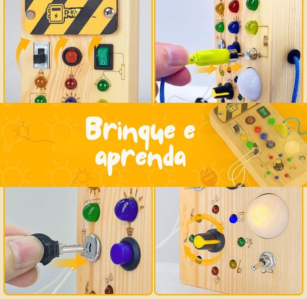 Brinquedo placa sensorial de madeira montessori com led - 2 A 4 ANOS - Cuidarte Integral