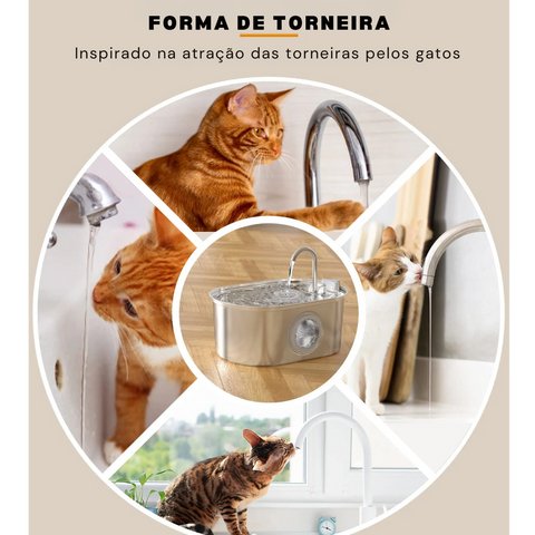 Fonte pet 3,2 L de aço inoxidável com controle de nível - FONTE PURAPET - Cuidarte Integral