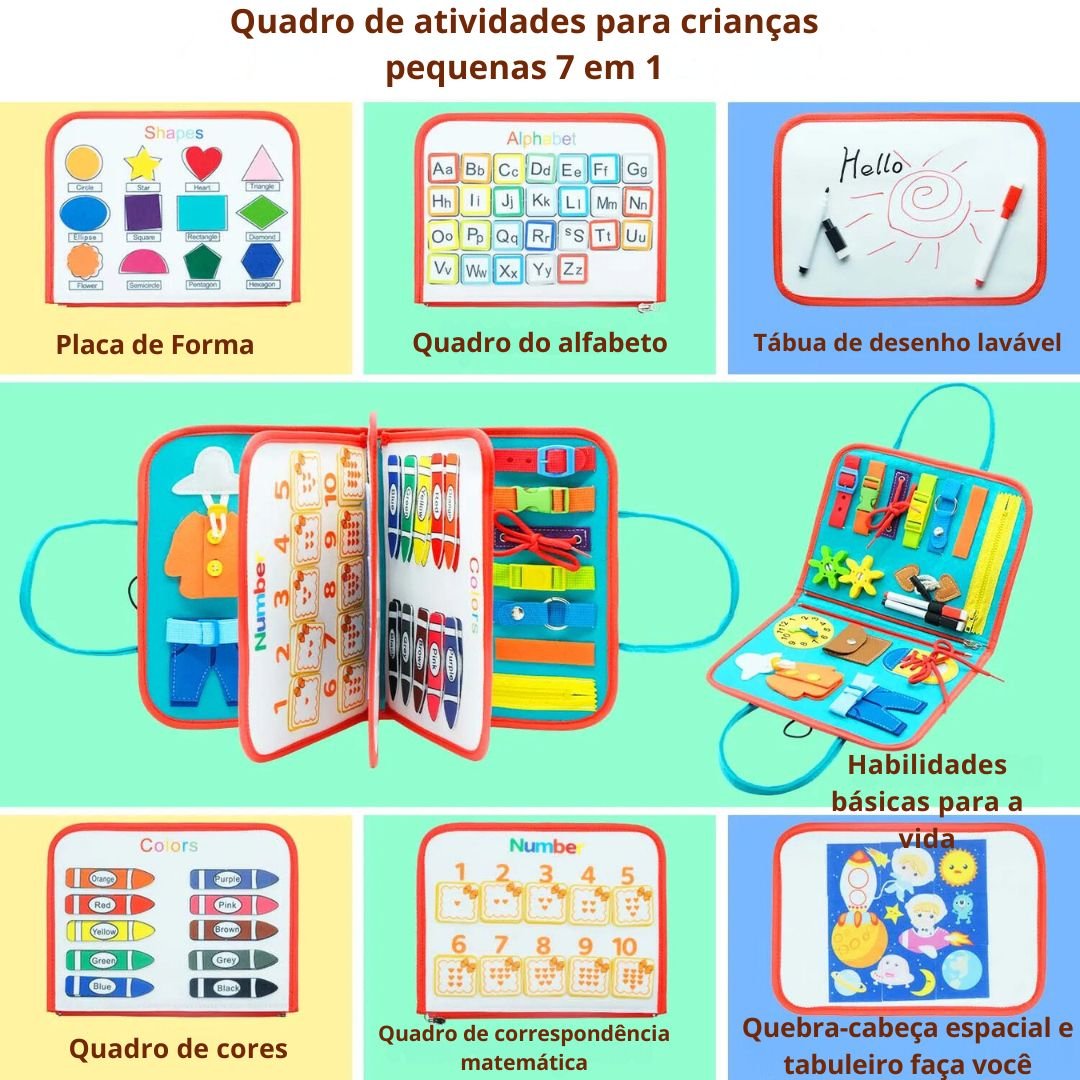 Kit brinquedo educativo sensorial montessori para viagens - 1 a 3 ANOS - Cuidarte Integral