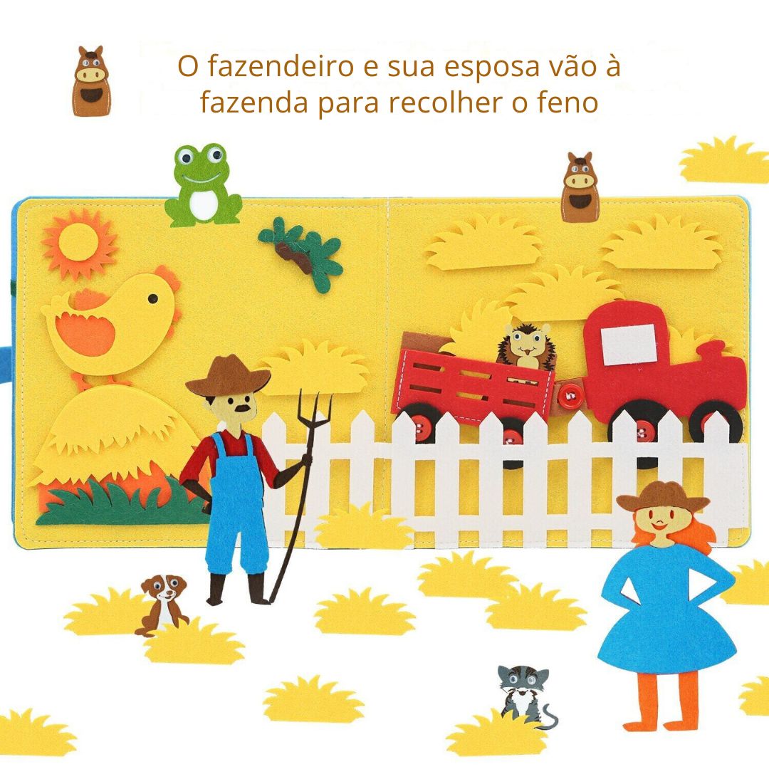 Livro de contar histórias brinquedo educacional sensorial montessori 0 - 6 anos - Cuidarte Integral