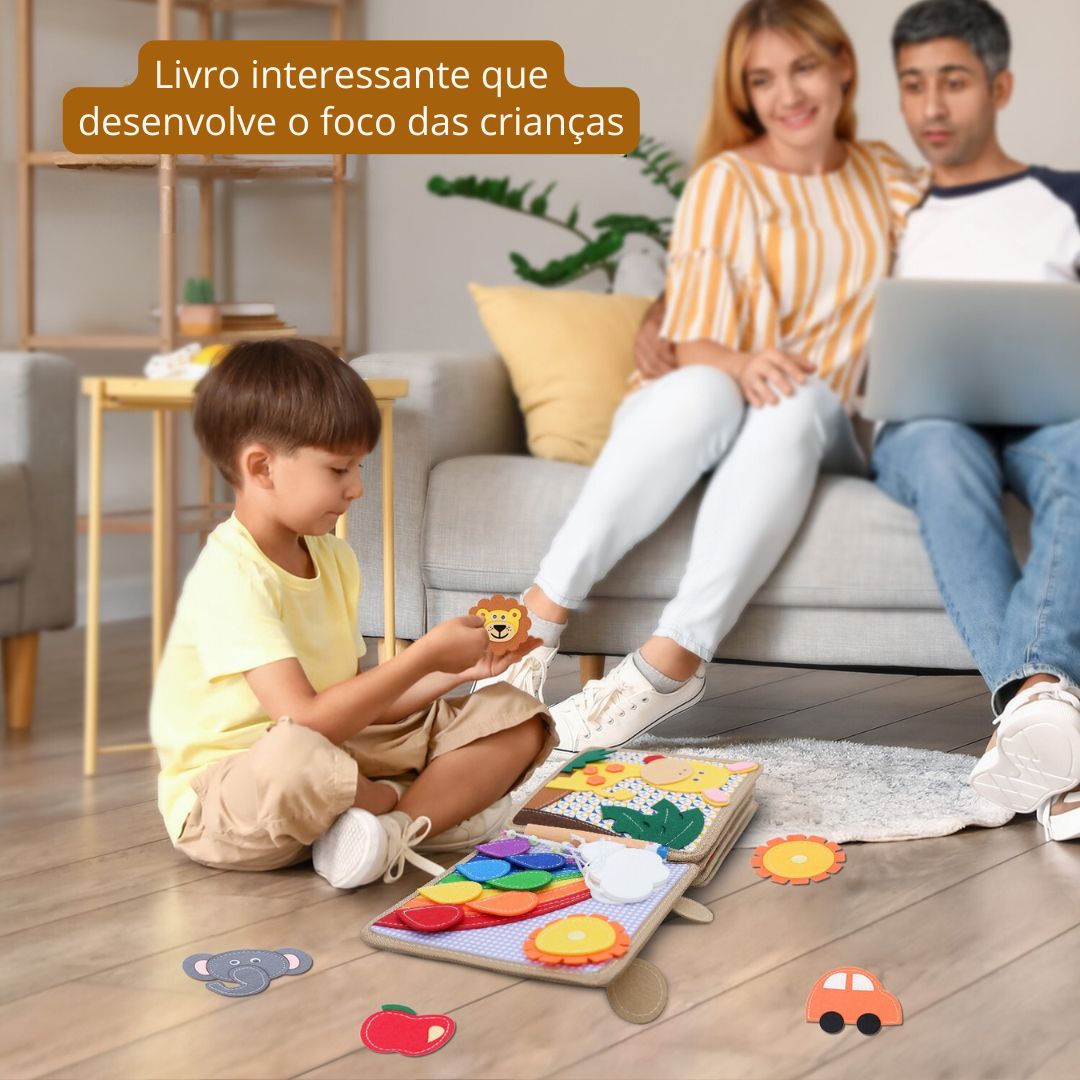Livro de contar histórias brinquedo educacional sensorial montessori 0 - 6 anos - Cuidarte Integral