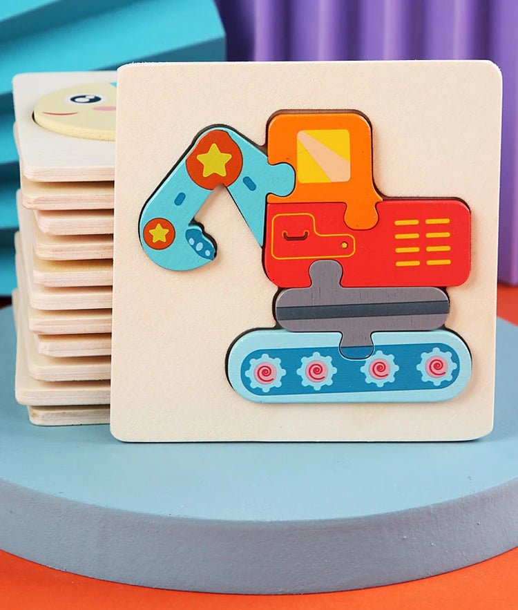 Quebra - Cabeça 3D de Madeira Educativo Infantil - Animais e Veículos Coloridos Montessori - Cuidarte Integral