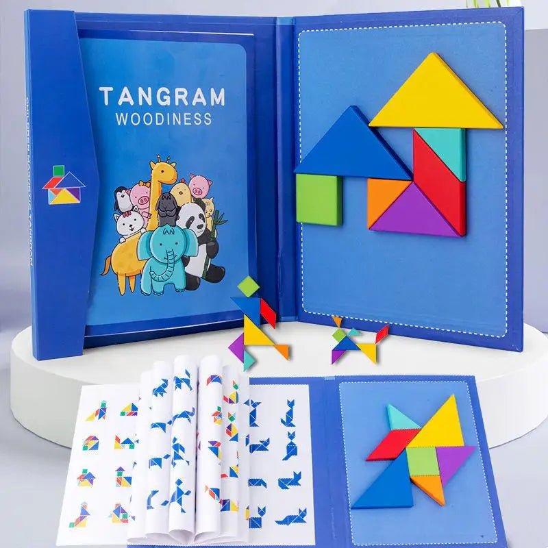Quebra - cabeça de madeira magnético Tangram brinquedos educativos Montessori - 3 anos + - Cuidarte Integral