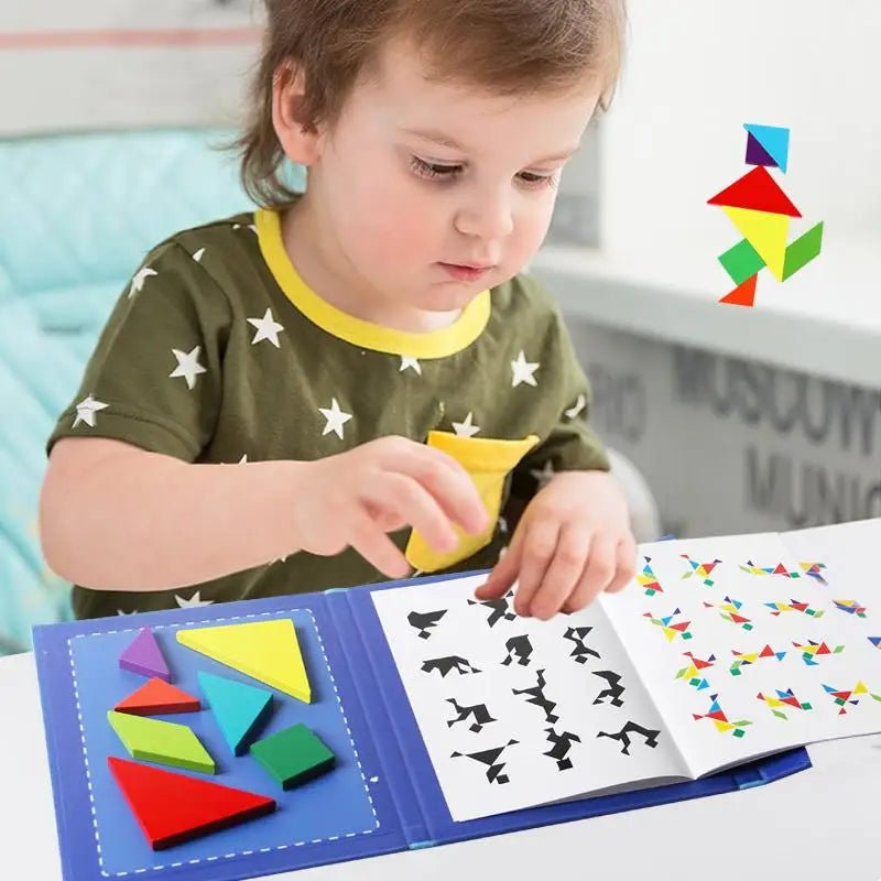 Quebra - cabeça de madeira magnético Tangram brinquedos educativos Montessori - 3 anos + - Cuidarte Integral