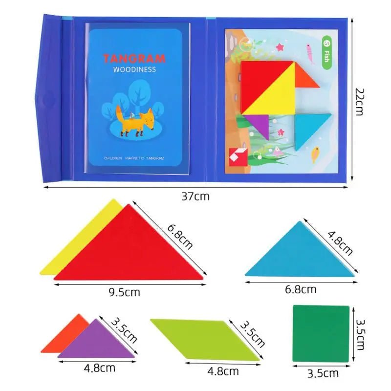 Quebra - cabeça de madeira magnético Tangram brinquedos educativos Montessori - 3 anos + - Cuidarte Integral