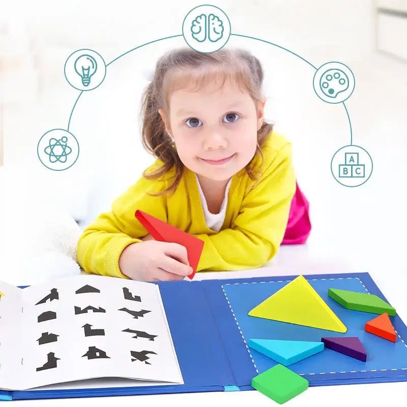 Quebra - cabeça de madeira magnético Tangram brinquedos educativos Montessori - 3 anos + - Cuidarte Integral