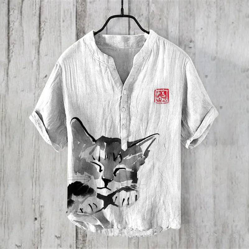Camisa Masculina Estampa Oriental em Microfibra e Fibra de Bambu