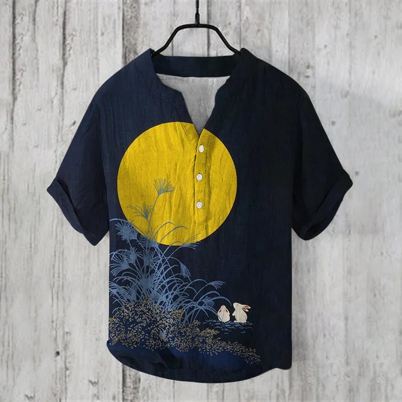 Camisa Masculina Estampa Oriental em Microfibra e Fibra de Bambu