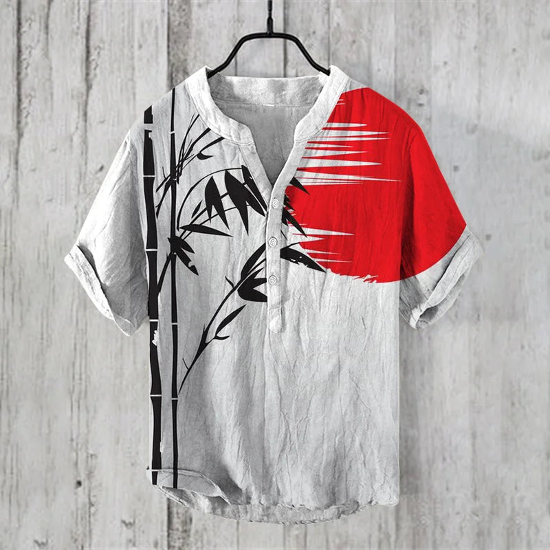 Camisa Masculina Estampa Oriental em Microfibra e Fibra de Bambu
