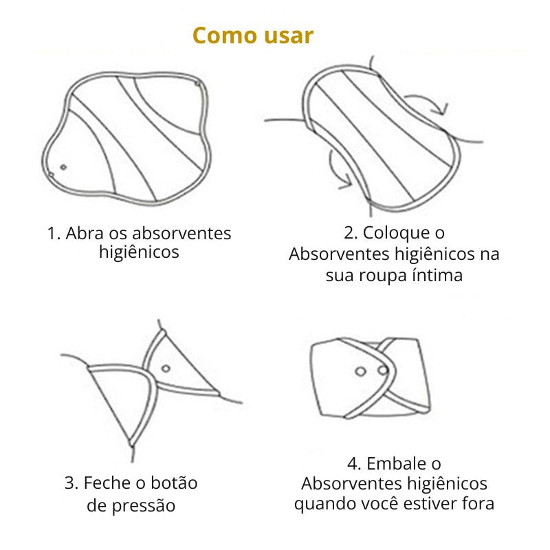 Absorvente higiênico reutilizável de bambú orgânico - fluxo intenso kit 10 unidades - Cuidarte Integral