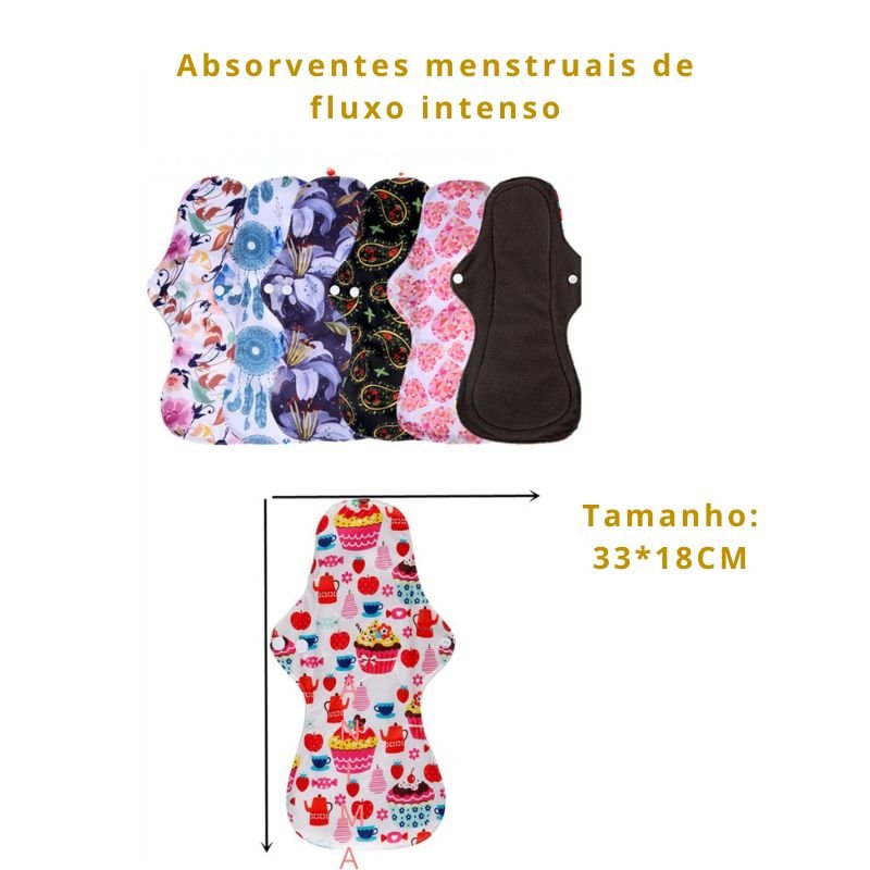 Absorvente higiênico reutilizável de bambú orgânico - fluxo intenso kit 10 unidades - Cuidarte Integral