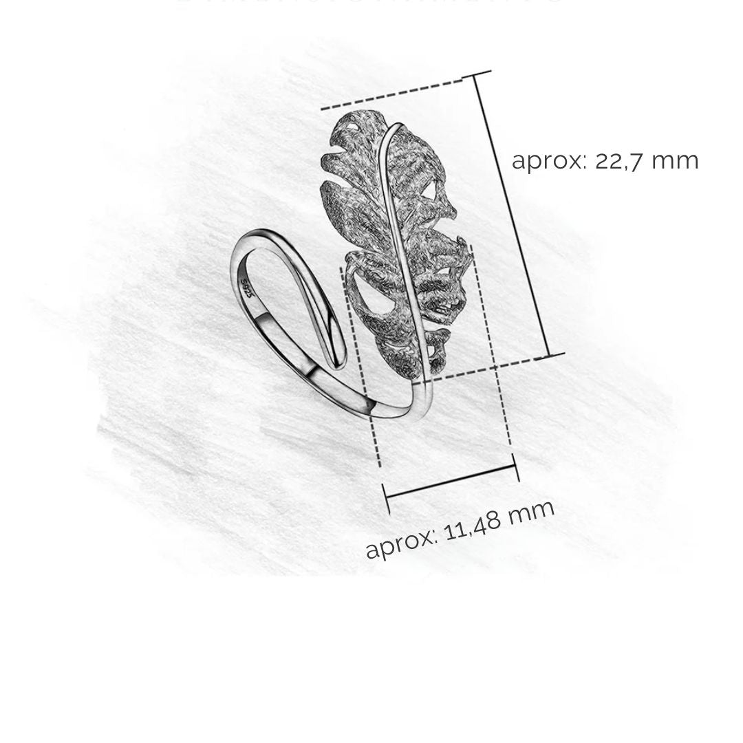 Anel ajustável de prata 925 folhado a ouro 18K pena de ganso