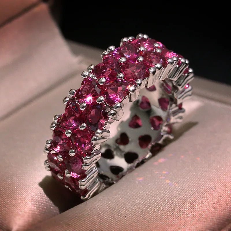 Anel feminino Coração Rosa de zircônia prata 925