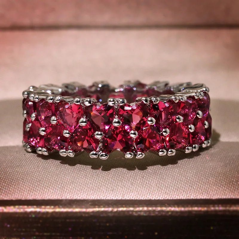 Anel feminino Coração Rosa de zircônia prata 925