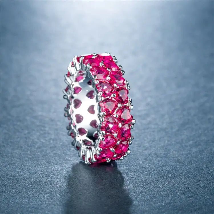 Anel feminino Coração Rosa de zircônia prata 925