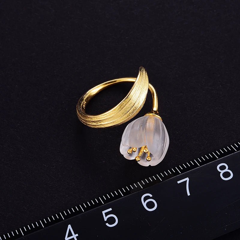 Anel flor de cristal prata 925 com ou sem banho de ouro 18K - Cuidarte Integral