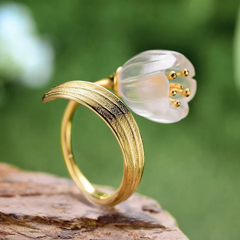 Anel flor de cristal prata 925 com ou sem banho de ouro 18K - Cuidarte Integral