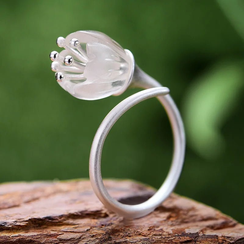 Anel flor de cristal prata 925 com ou sem banho de ouro 18K - Cuidarte Integral