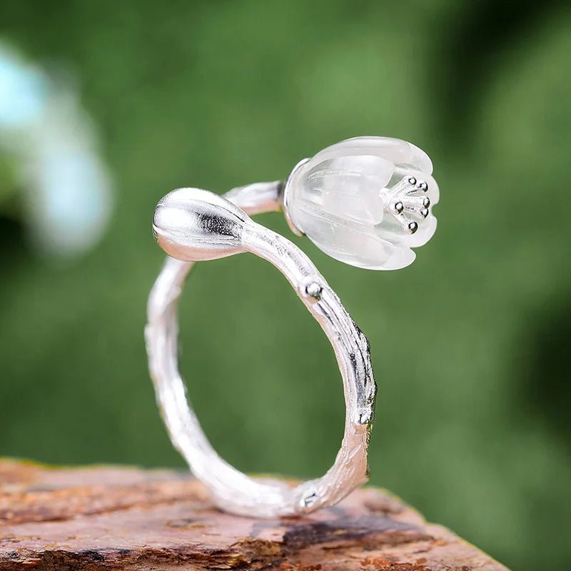 Anel flor de cristal prata 925 com ou sem banho de ouro 18K - Cuidarte Integral