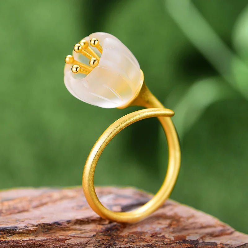 Anel flor de cristal prata 925 com ou sem banho de ouro 18K - Cuidarte Integral