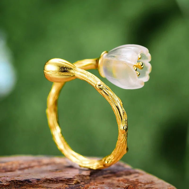 Anel flor de cristal prata 925 com ou sem banho de ouro 18K - Cuidarte Integral
