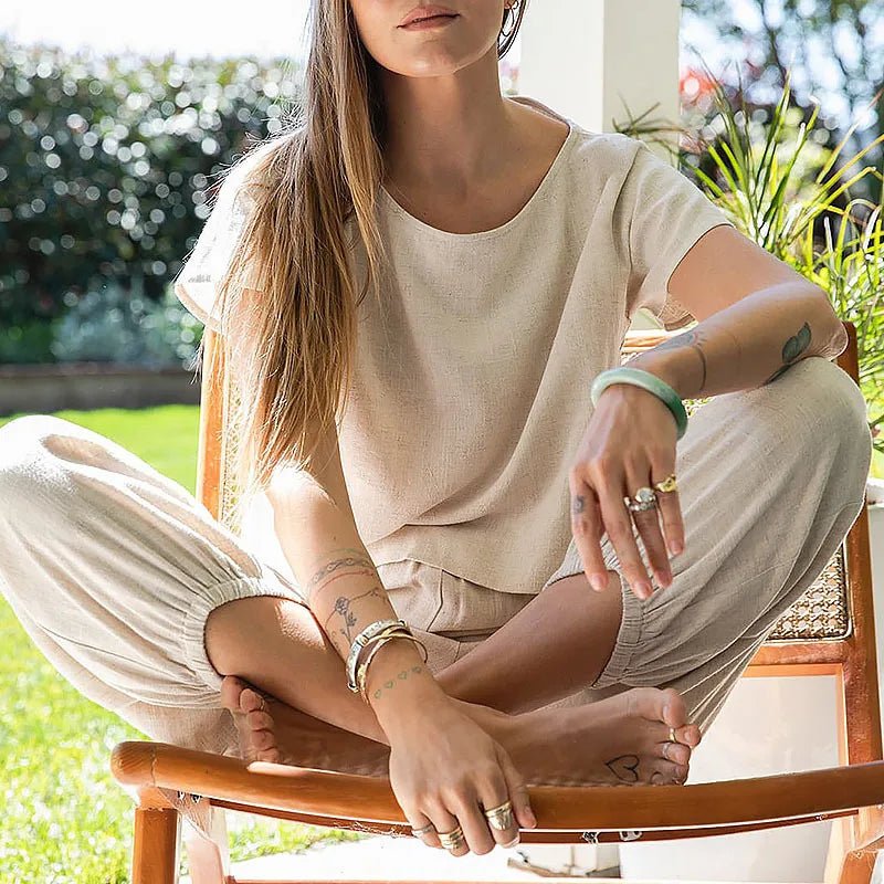 Blusa feminina boho chic 100% linho - Cuidarte Integral