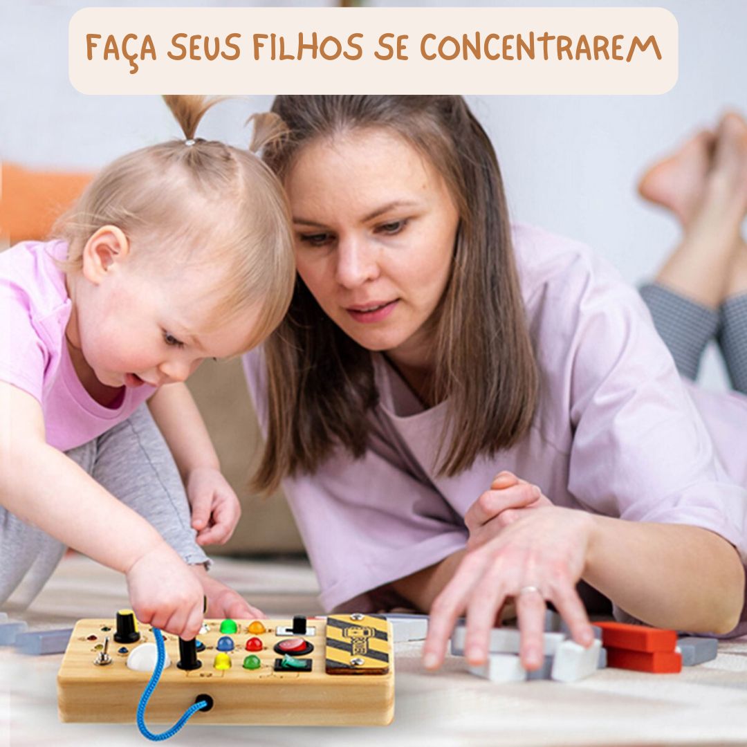 Brinquedo placa sensorial de madeira montessori com led - 2 A 4 ANOS - Cuidarte Integral
