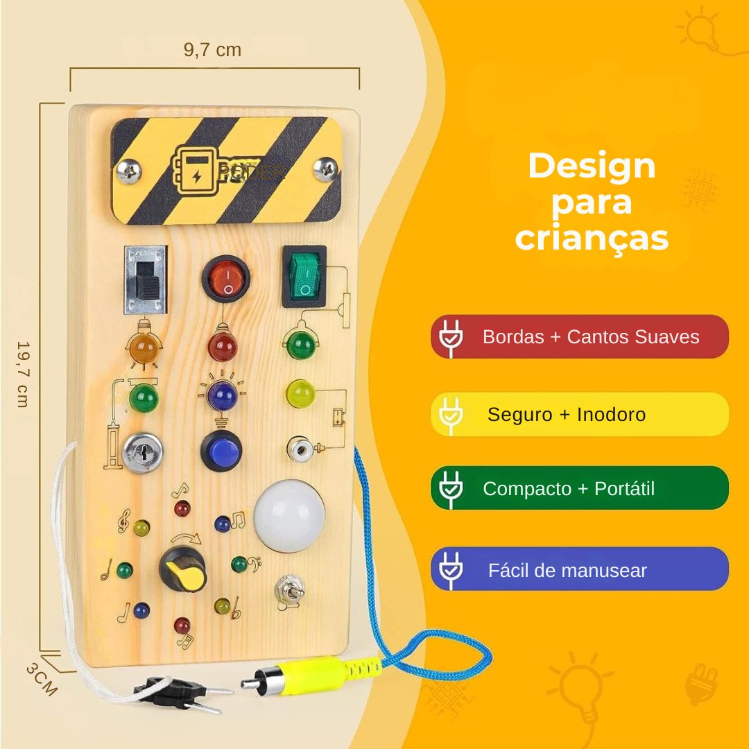 Brinquedo placa sensorial de madeira montessori com led - 2 A 4 ANOS - Cuidarte Integral