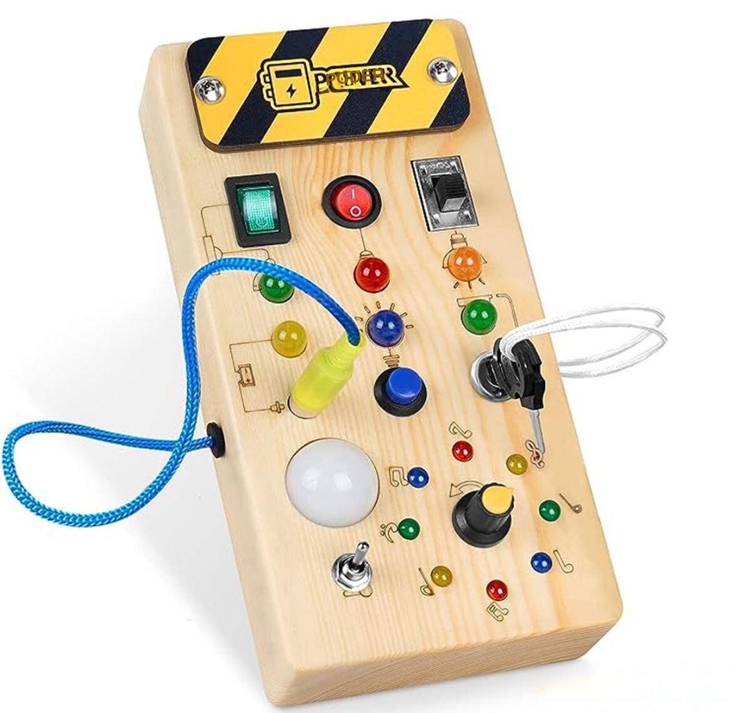 Brinquedo placa sensorial de madeira montessori com led - 2 A 4 ANOS - Cuidarte Integral