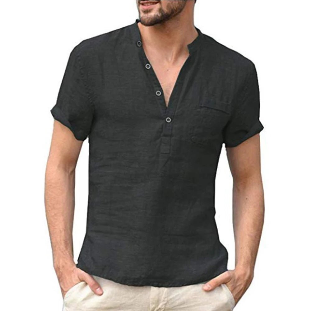 Camisa masculina manga curta de linho e algodão - Cuidarte Integral
