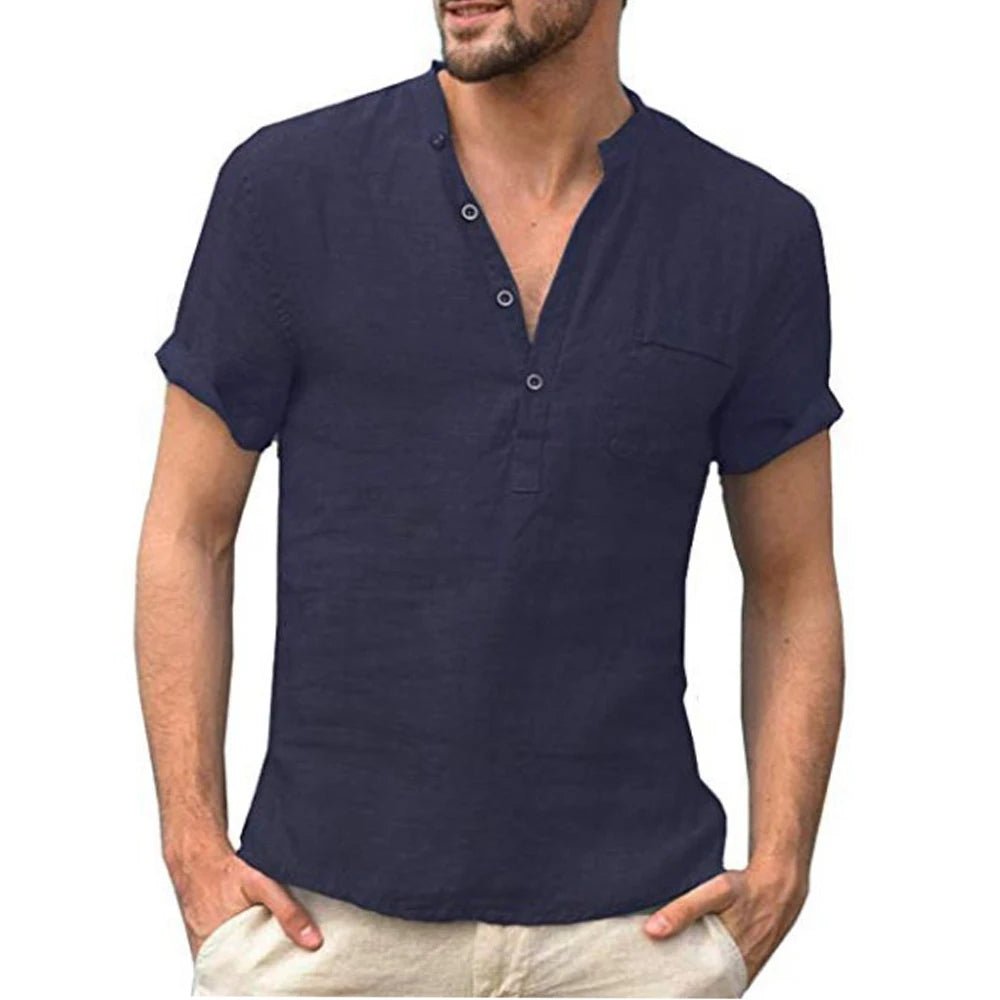 Camisa masculina manga curta de linho e algodão - Cuidarte Integral