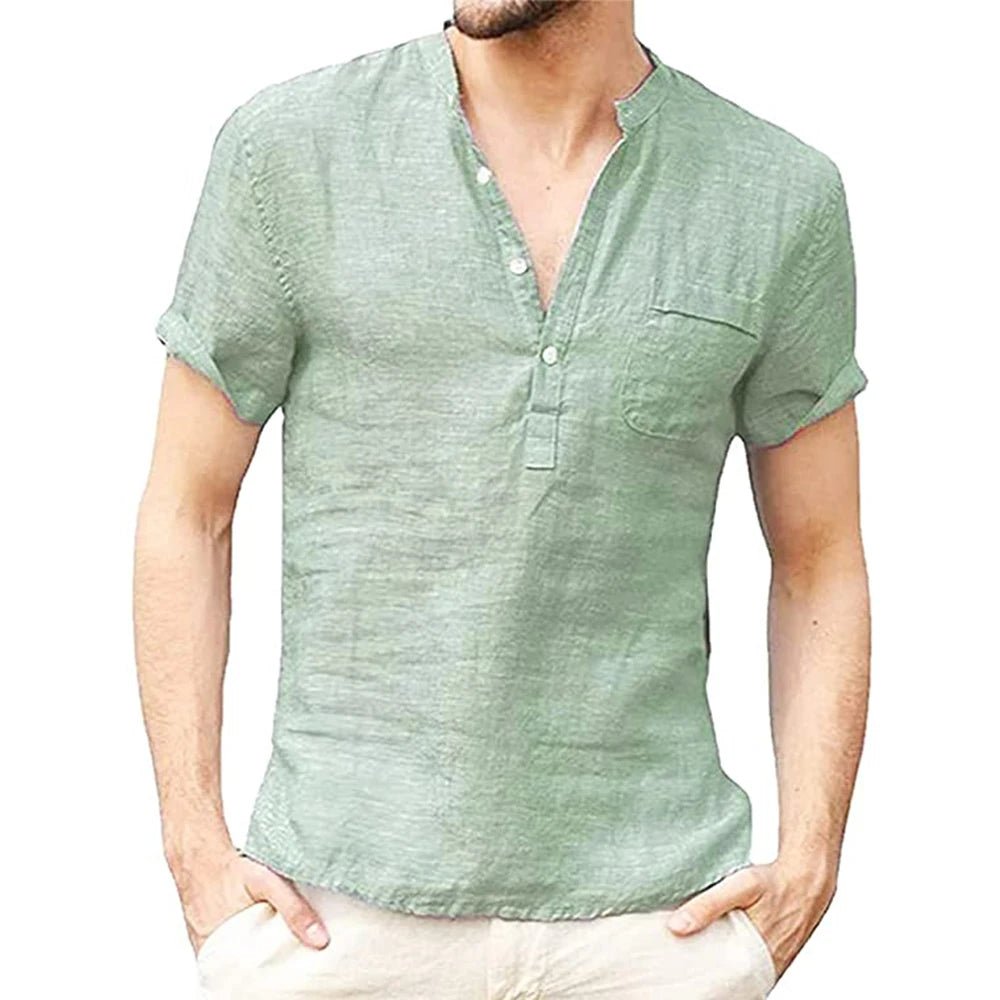 Camisa masculina manga curta de linho e algodão - Cuidarte Integral