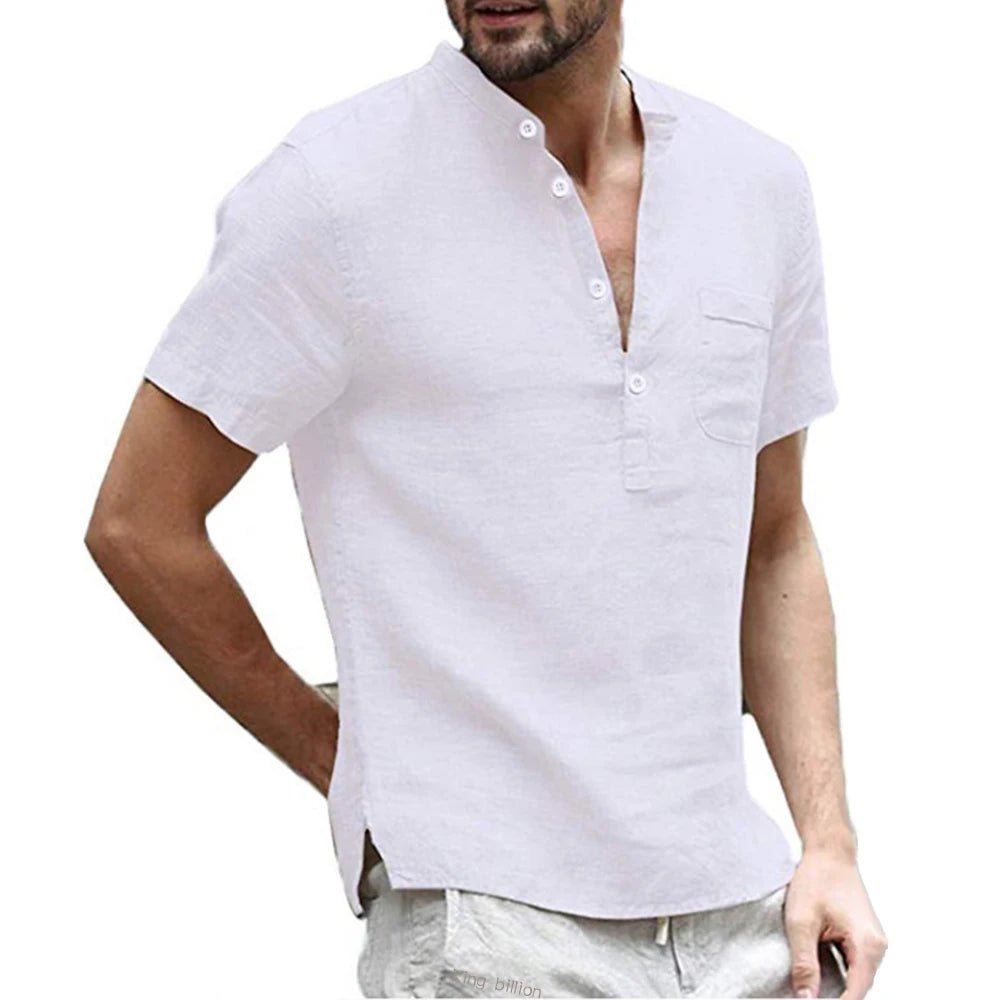 Camisa masculina manga curta de linho e algodão - Cuidarte Integral