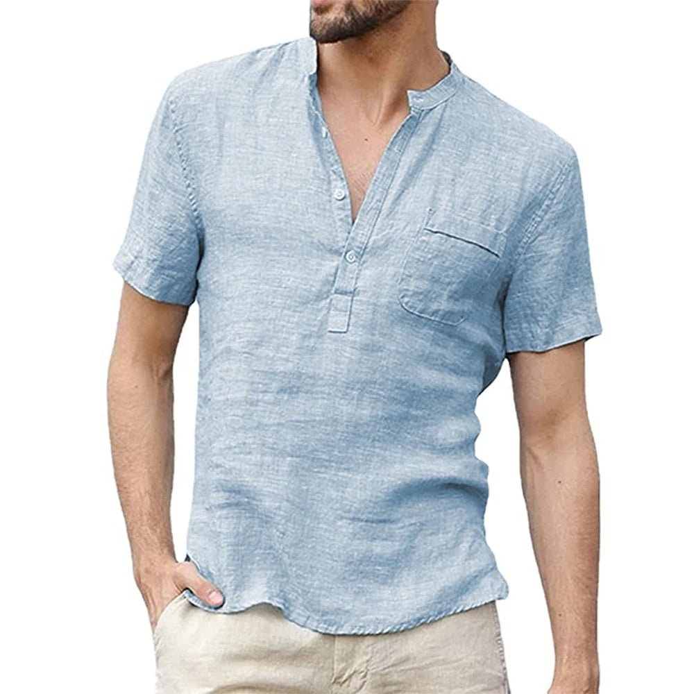 Camisa masculina manga curta de linho e algodão - Cuidarte Integral