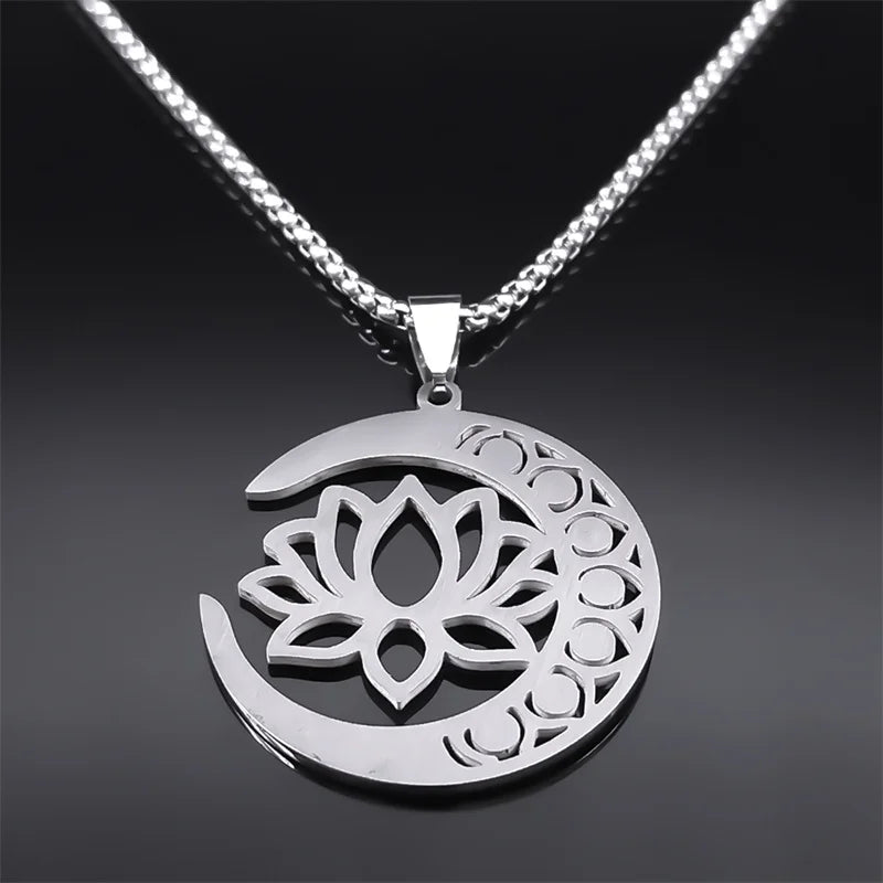 Colar pingente flor de lótus e lua 7 chakras - Cuidarte Integral