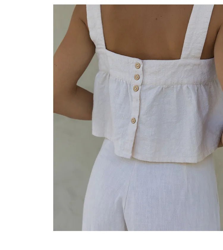 Conjunto Cropped de alça e Calça de linho com algodão feminino adulto boho chic - Cuidarte Integral