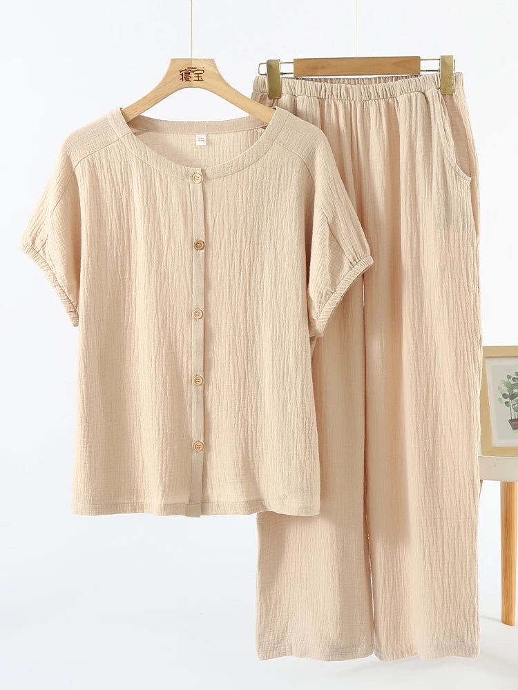 Conjunto de pijama feminino camisa e calça 100% algodão - Cuidarte Integral