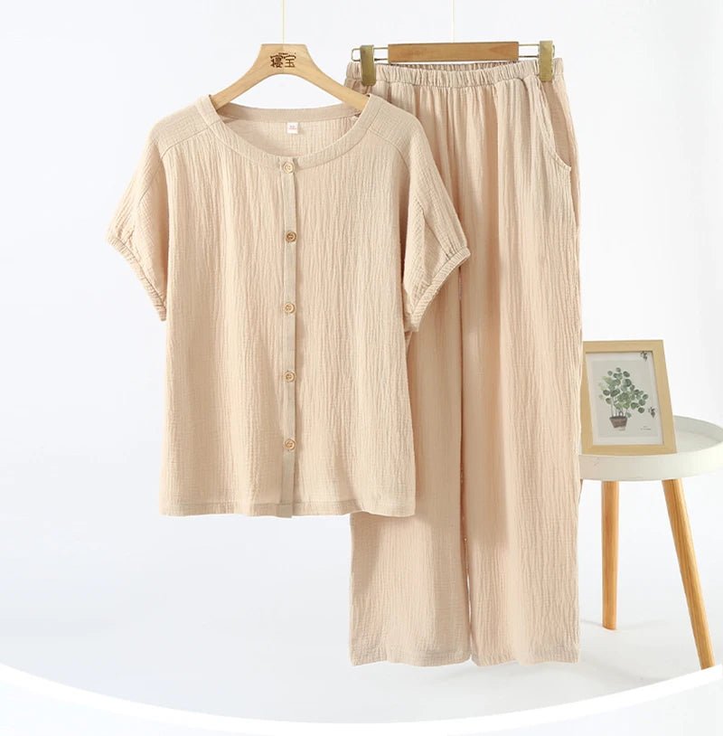 Conjunto de pijama feminino camisa e calça 100% algodão - Cuidarte Integral