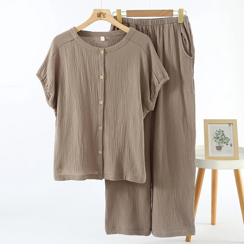 Conjunto de pijama feminino camisa e calça 100% algodão - Cuidarte Integral