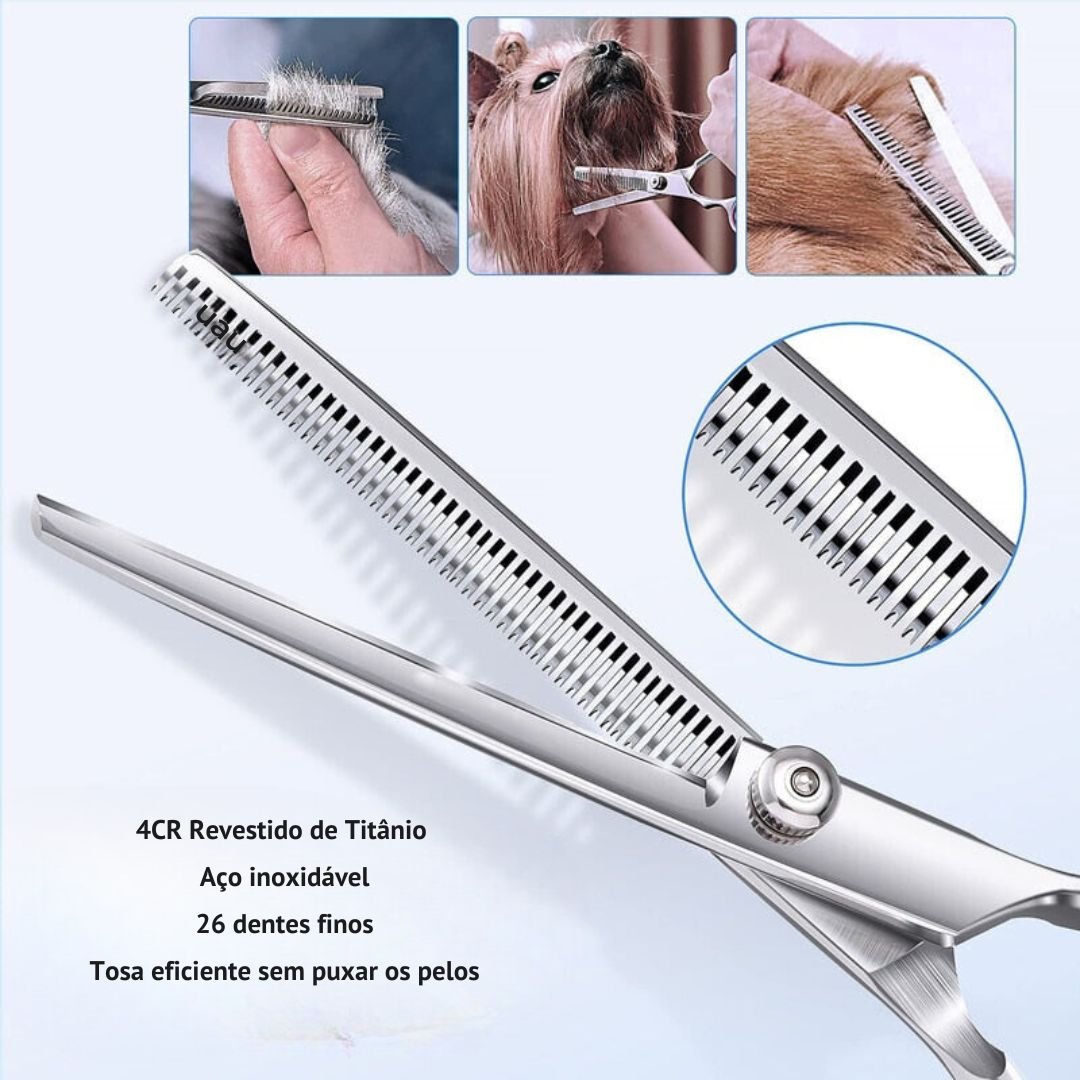 Conjunto de tesouras Profissional pet para tosas em aço inoxidável - Cuidarte Integral