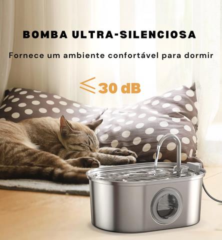 Fonte pet 3,2 L de aço inoxidável com controle de nível - FONTE PURAPET - Cuidarte Integral