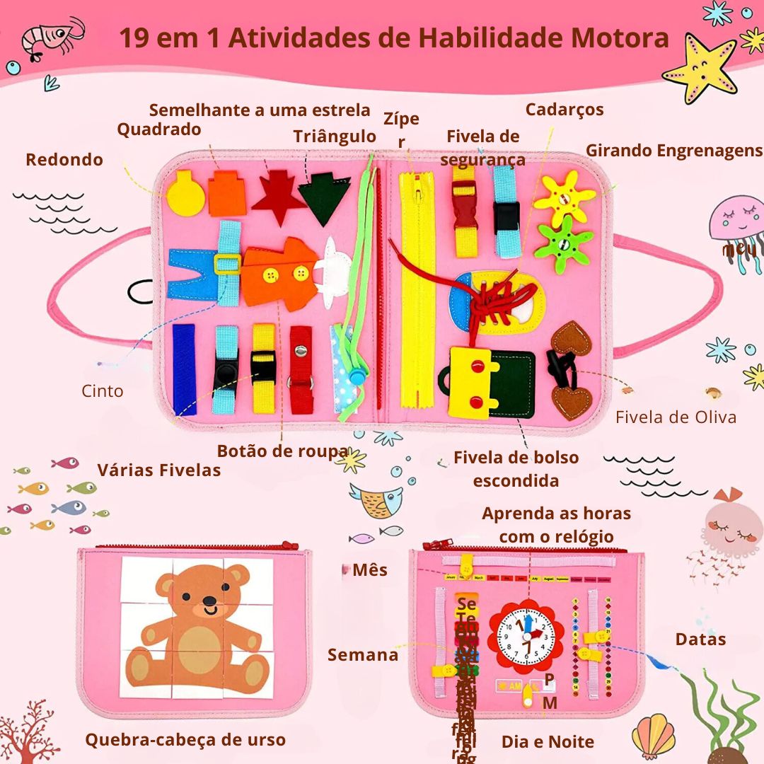 Kit brinquedo educativo sensorial montessori para viagens - 1 a 3 ANOS - Cuidarte Integral