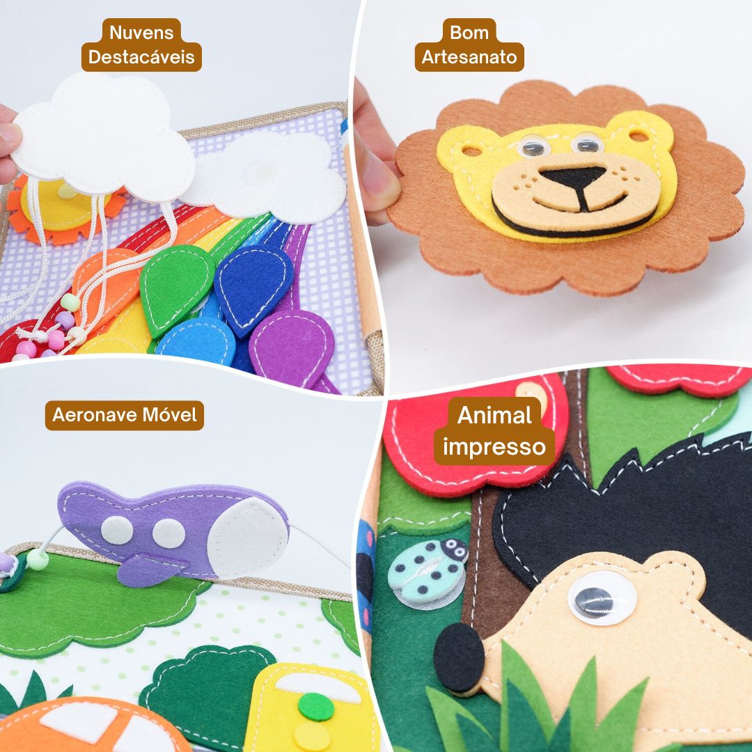 Livro de contar histórias brinquedo educacional sensorial montessori 0 - 6 anos - Cuidarte Integral