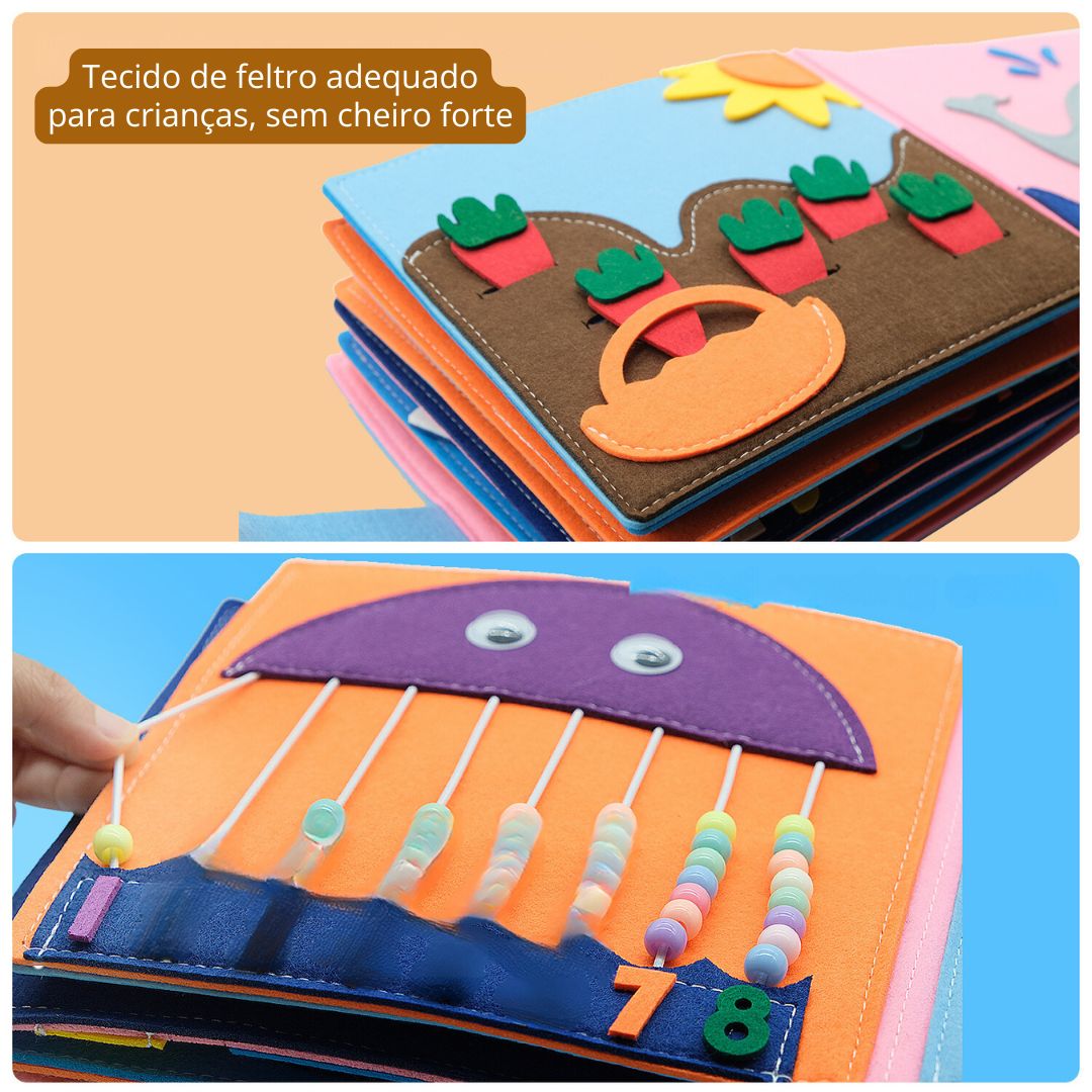 Livro de contar histórias brinquedo educacional sensorial montessori 0 - 6 anos - Cuidarte Integral