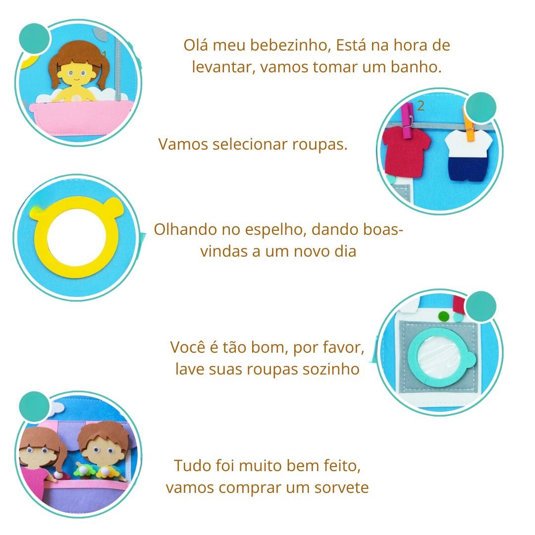 Livro de contar histórias brinquedo educacional sensorial montessori 0 - 6 anos - Cuidarte Integral